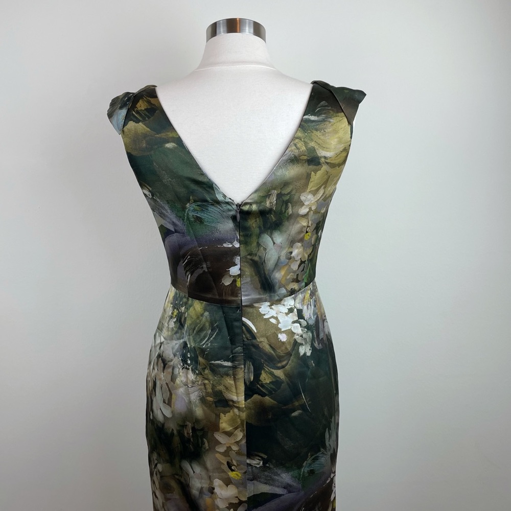 Elie Tahari Green Yellow Floral Silk Dress Size 8 - Picture 8 of 9